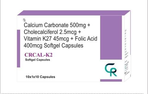Calcium Carbonate 500mg + Cholecalciferol 2.5mcg + Vitamin K27 45mcg + Folic Acid 400mcg