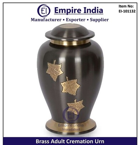 Black & Gold Leaf Brass Adult Cremation Urn Artistic Memorial Supplier - Capacity: 200 Cubic Inches