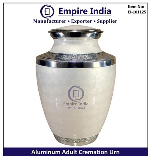 White Scale Pattern Engraved Aluminum Adult Cremation Urn - Capacity: 200 Cubic Inches