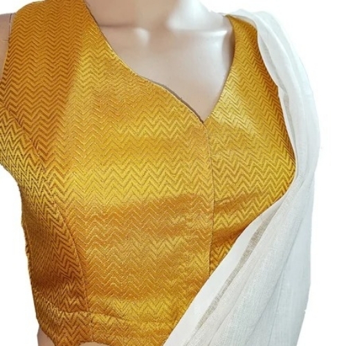 Yellow Sleeveless Brocade Blouse