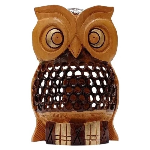 10cm Wooden Owl Undercut Antiue