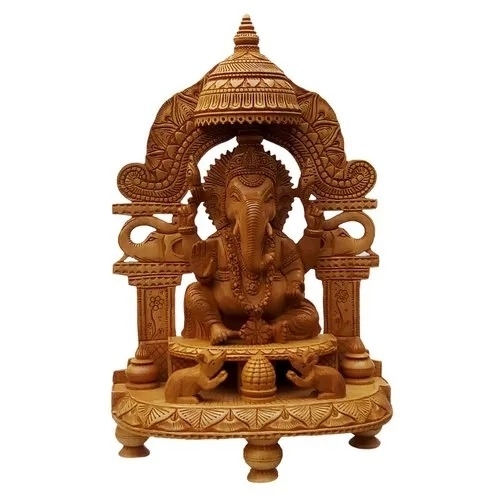 Wooden Chatri Ganpati Statue