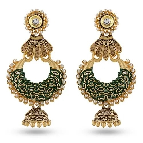 Antique Green Jhumka Earrings