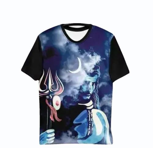 Mens Black Printed Cotton T Shirts