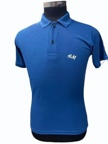 Mens Blue Regular Polo Neck Poly Cotton T Shirt