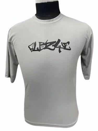 Mens Grey Graphic Printed Poly Cotton T Shirt