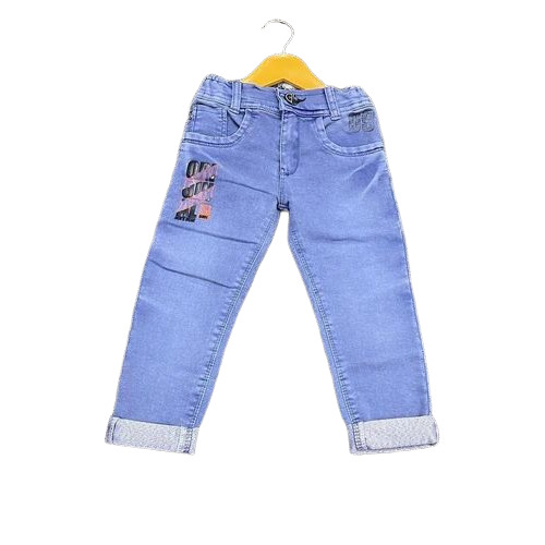 Kids Blue Plain Cotton Jeans