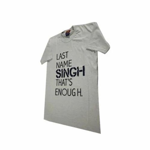 Mens Grey Printed Poly Cotton T Shirt