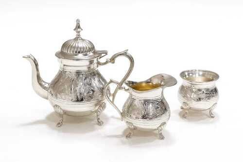 Brass Silver Tea Set With Teapot And Sugar Pot - Material: Metal