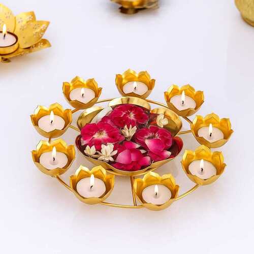 Golden Glossy Metal Lotus Urli - Design Type: Traditional Handmade