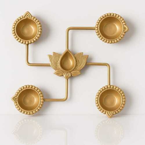 Swastik Diya Stand - Color: Golden