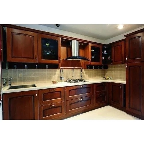 Dark Brown Wooden Modular Kitchen