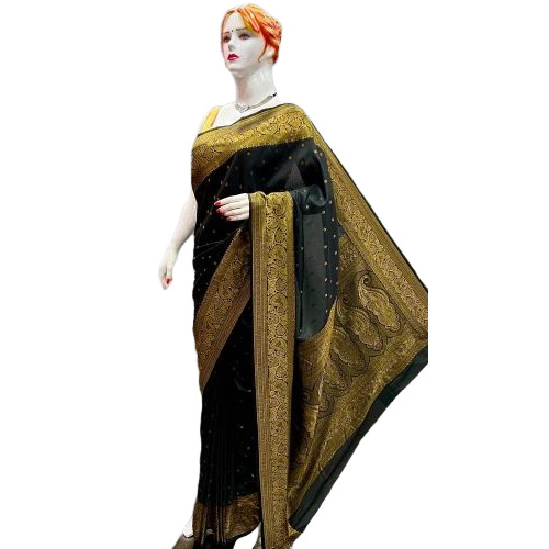 Kanjivaram Silk Saree - Silk Cotton Blend Black | Resam Embroidery Fancy Stylish Party Wear