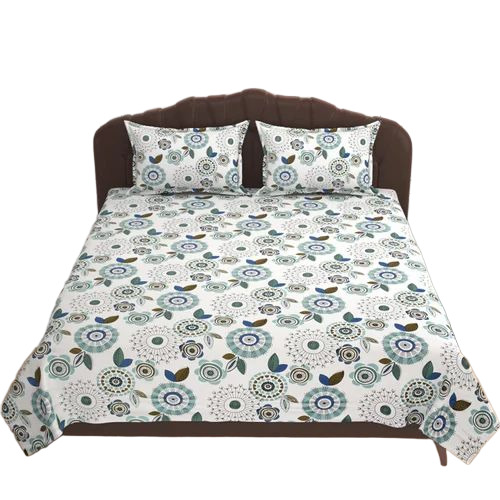 White Printed Cotton Double Bedsheet
