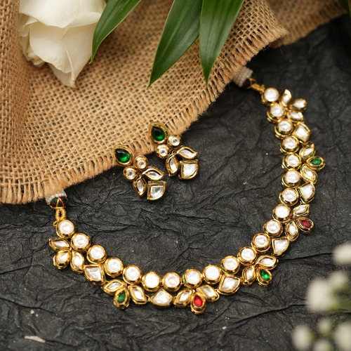 Kundan Necklace - Cuff Links Type: Cuff Link And Tie Clip Sets