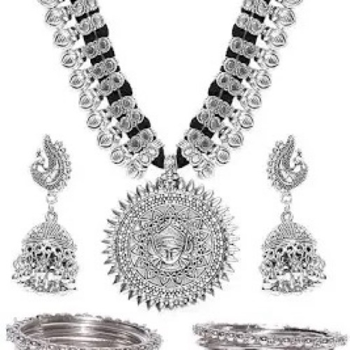 German Silver Oxidised Plated Necklace Set