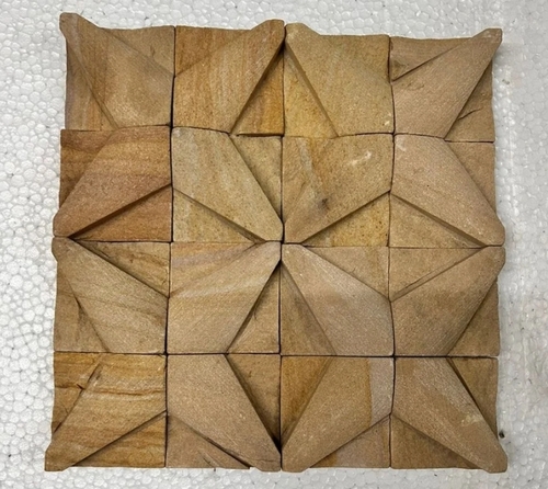 16mm Teak Wood Sandstone Flower Wall Tile