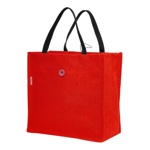 Button Closure Plain Jute Tote Bag
