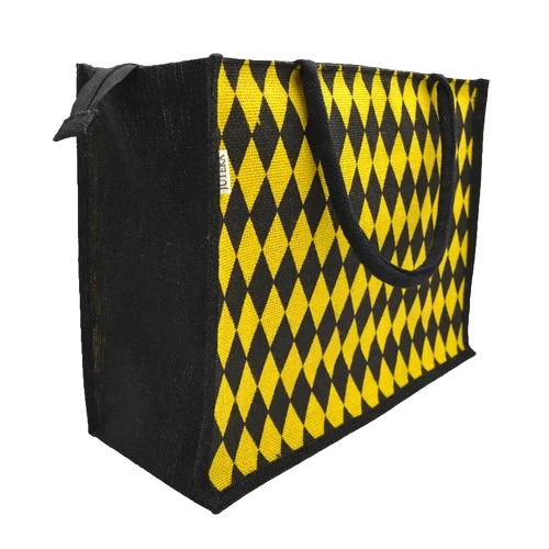 Check Print Jute Tote Bag