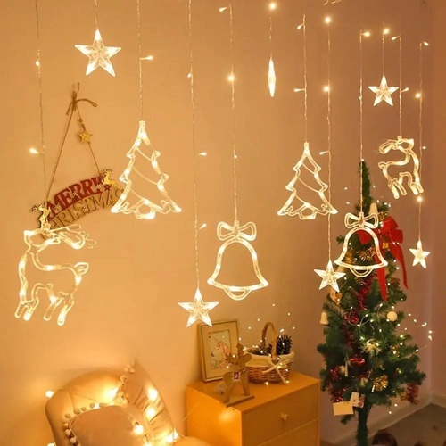 LED Christmas Deer Tree Bells Star String Fairy Light star reindeer curtain light