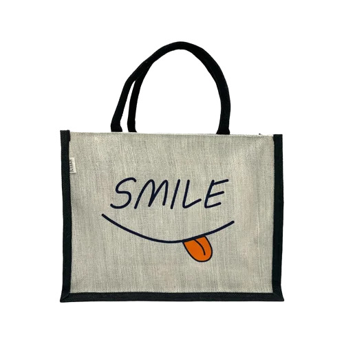 Smile Print Jute Tote Bag