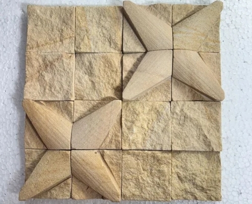 Teak Wood Sandstone Flower Wall Tile