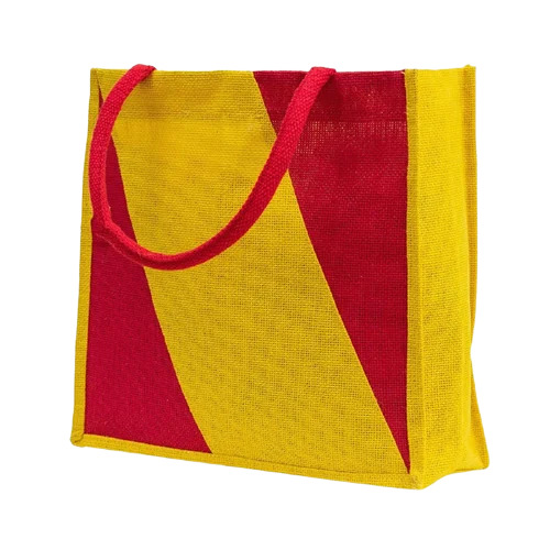 Yellow Print Jute Bag