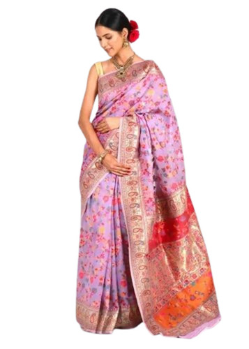 Lavender Paisley Linen Banarasi Silk Saree