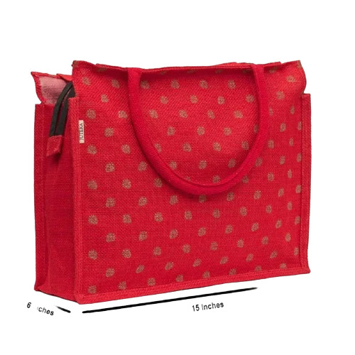 Polka Dot Printed Jute Tote Bag