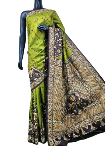 Bangalore Silk Kantha Stitch Saree