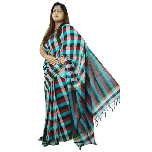 Block Printed Zari Border Tussar Silk Saree