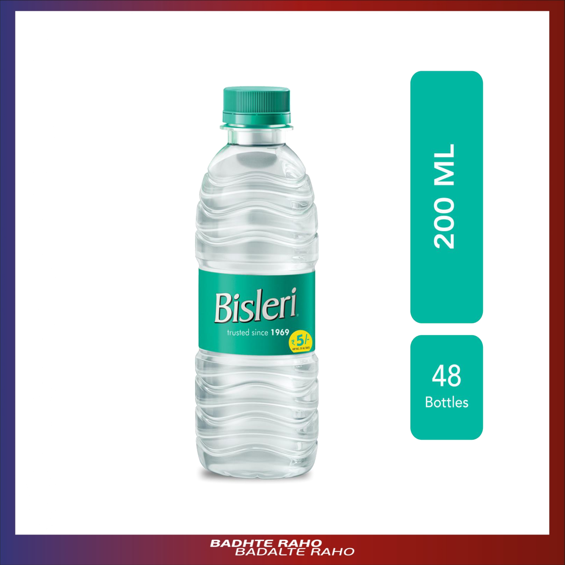 Bisleri 200 ML Water Bottles Case of 48 Bottles