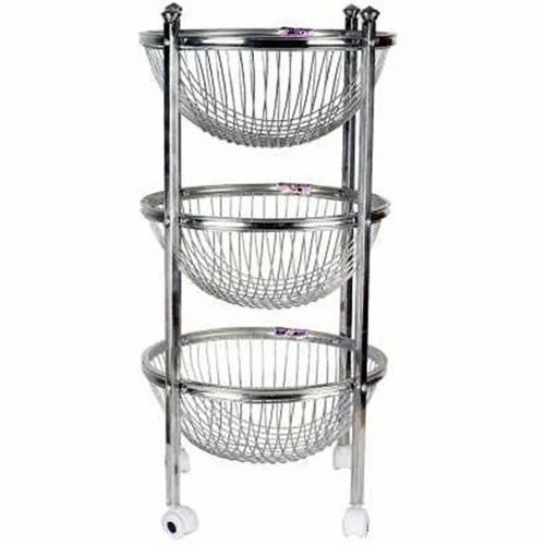 Steel Kitchen Round Fruit And Vegetable Trolley
