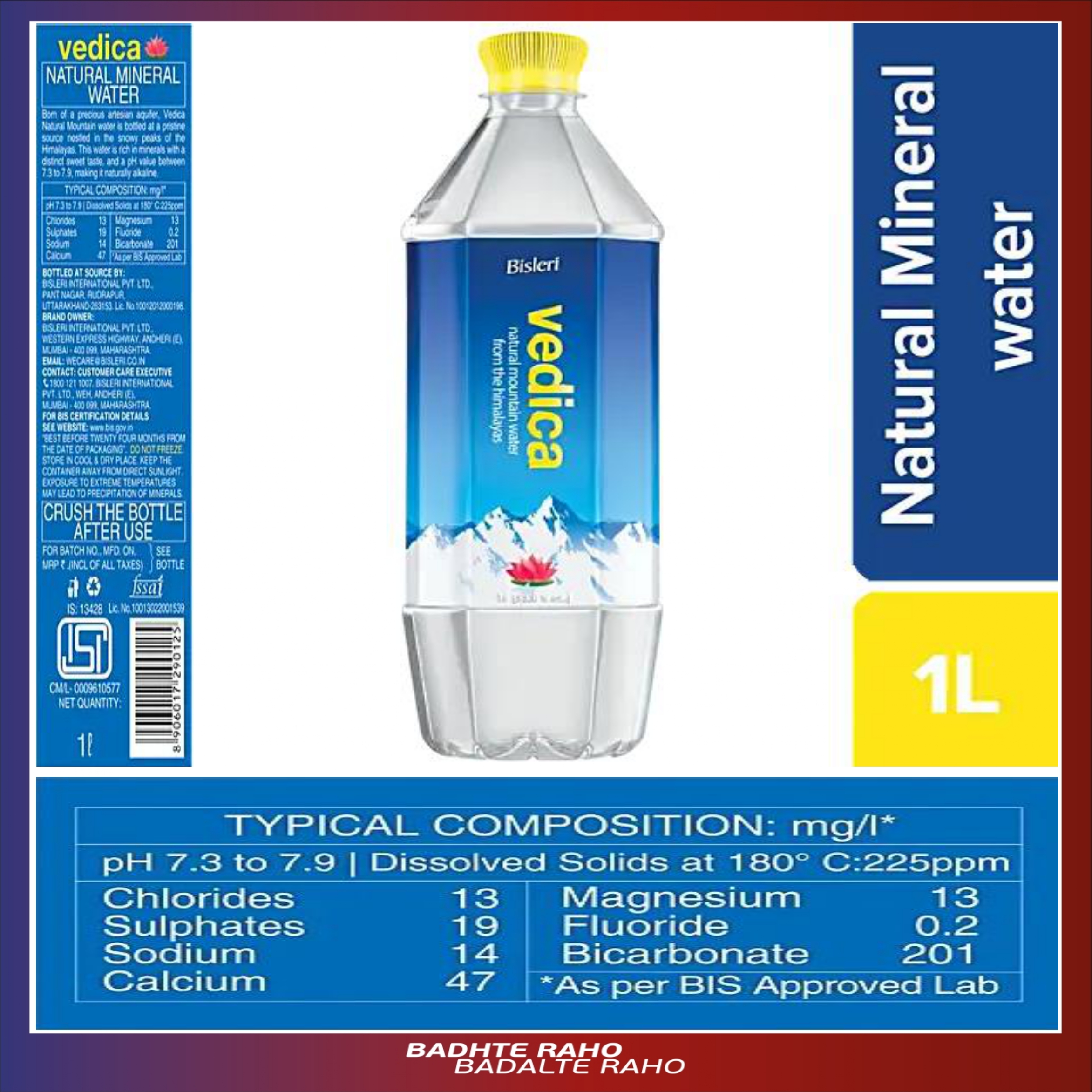 Vedica 1 L Himalayan Spring Water Case of 12 Bottles