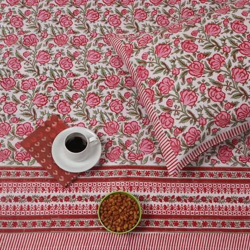 Flower Block Printed Cotton Double Bed Sheet