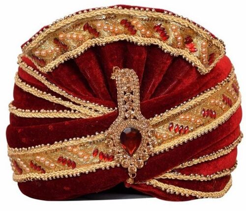 Maroon And Golden Wedding Turban