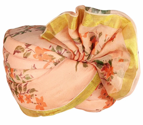 Peach Floral Print Wedding Turban
