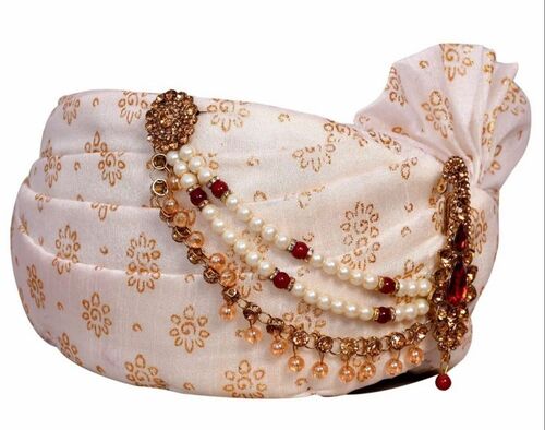 White And Golden Floral Wedding Turban
