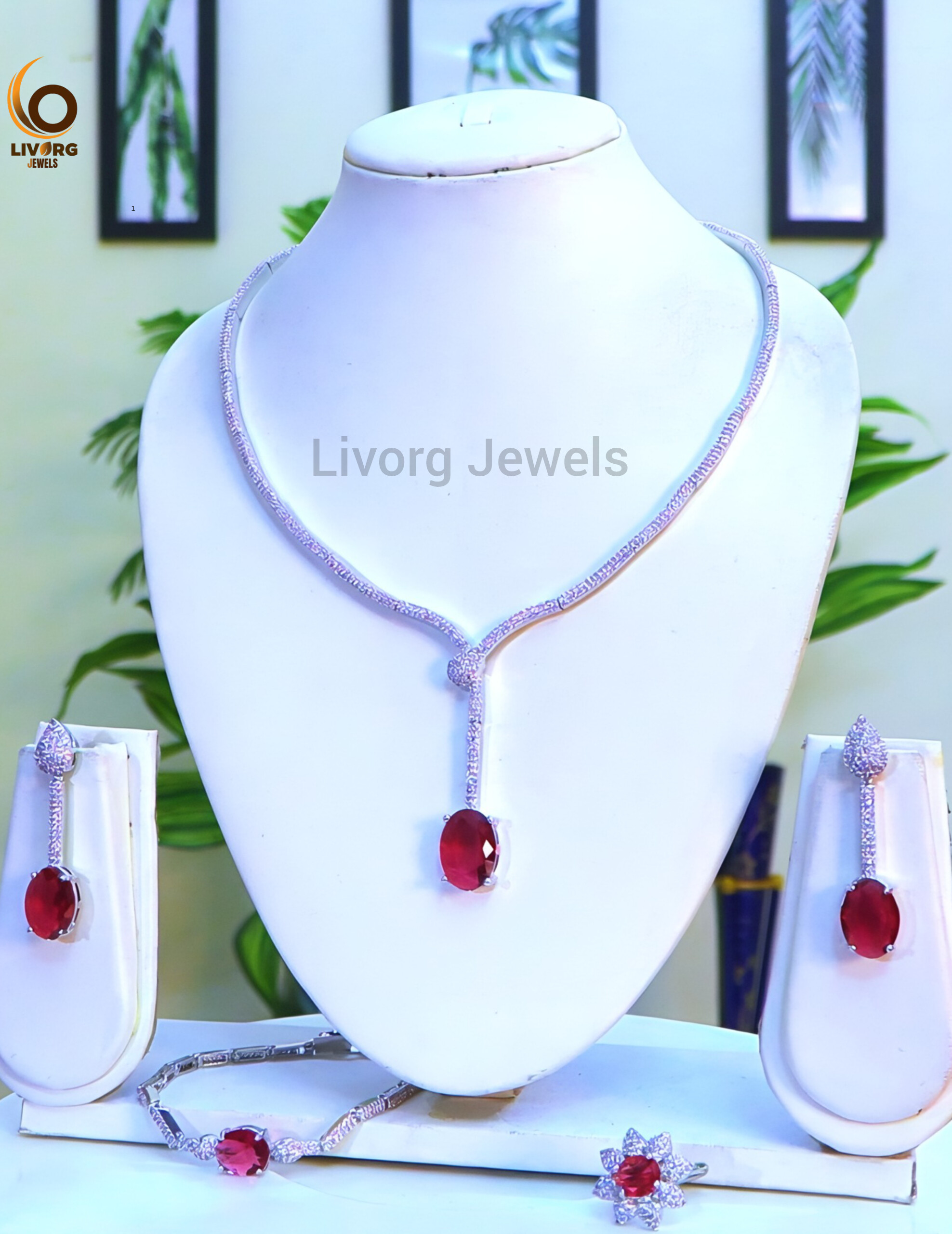 American Diamond Necklace Ring Set - Stone Type: Cubic Zirconia