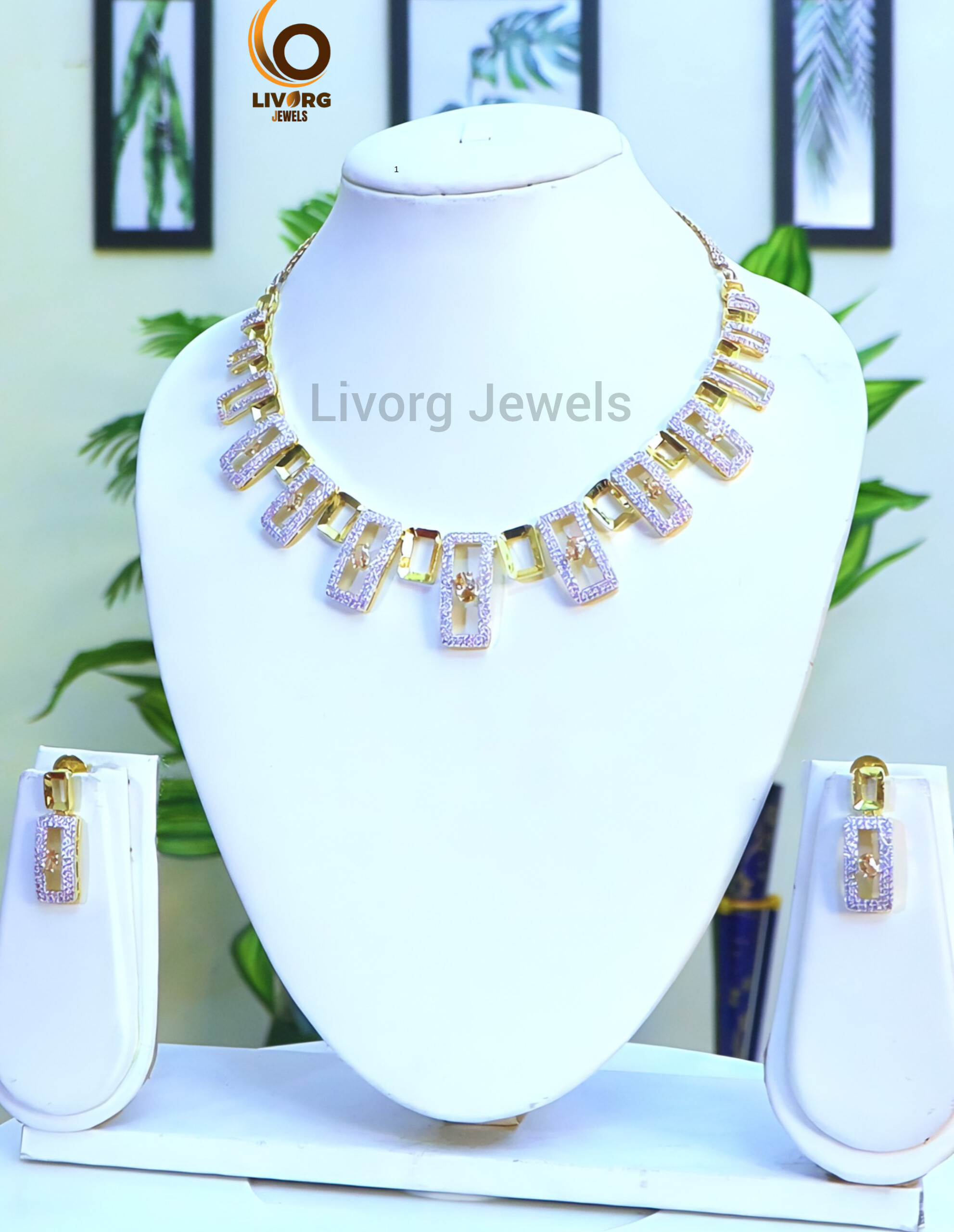 Fancy American Diamond Necklace Set - Stone Type: Cubic Zirconia
