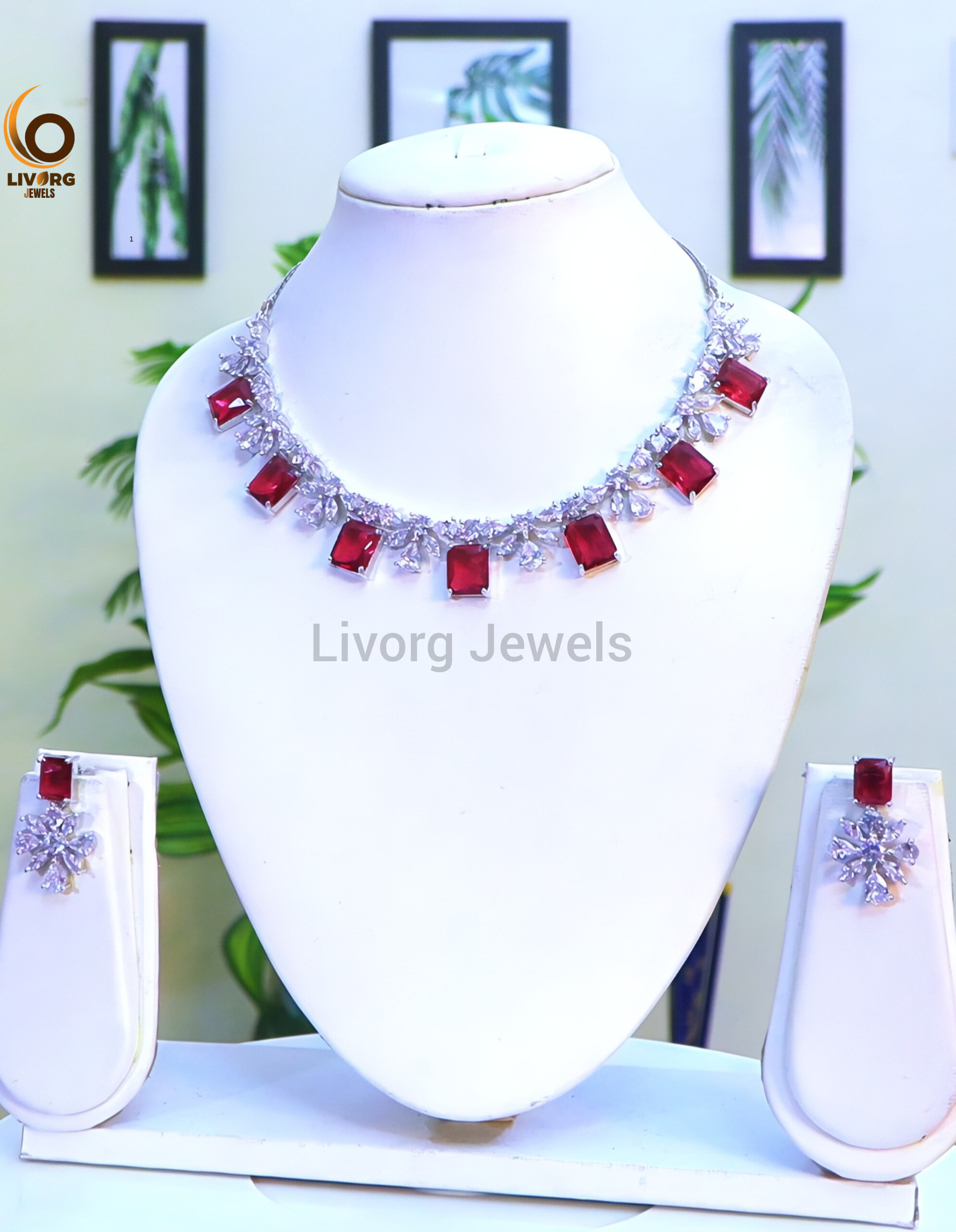 Rhodium Plated AD Necklace Set