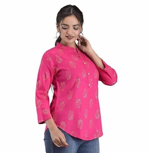 Pink Golden Printed Women Top