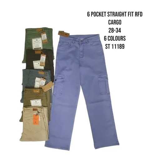 Plain Ladies Straight Fit Cargo Jeans