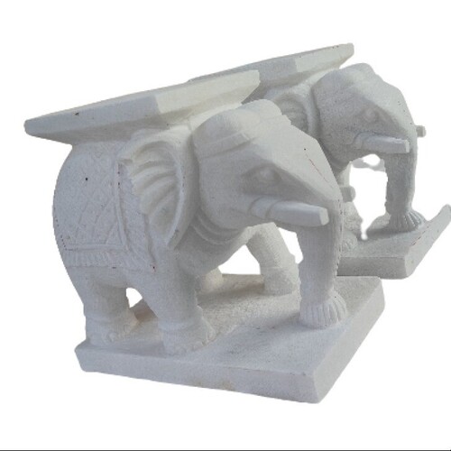 White Marble Elephant Statue - Features: Light Weight