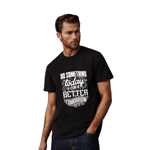 Black Printed Men Typography Round Neck Polyester T-Shirt