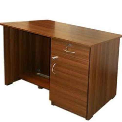 Brown Rectangular Office Table - Wood, 36"x24"x30", Beech and White, Lockable Drawer