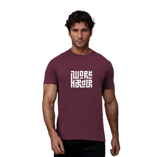 Men Printed Round Neck Polyester Maroon Color T-Shirt