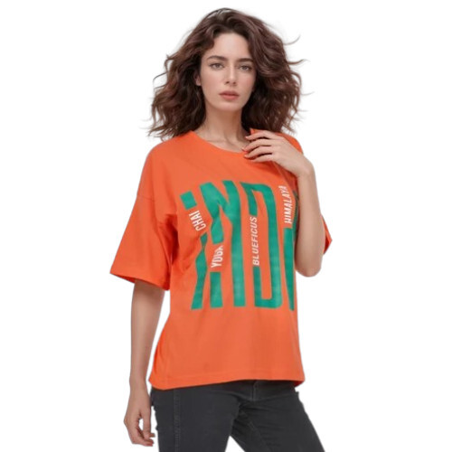 Printed Round Neck Women T Shirt - Age Group: Adult