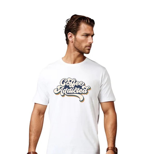 White Printed Men Typography Round Neck Polyester T-Shirt