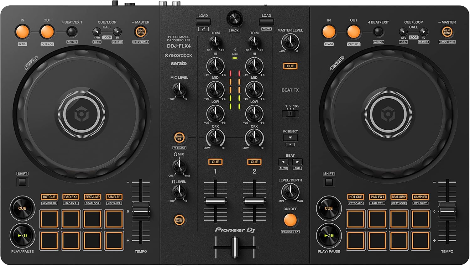 Pioneer DJ DDJ-FLX4 2-Deck Rekordbox and Serato DJ Controller Graphite